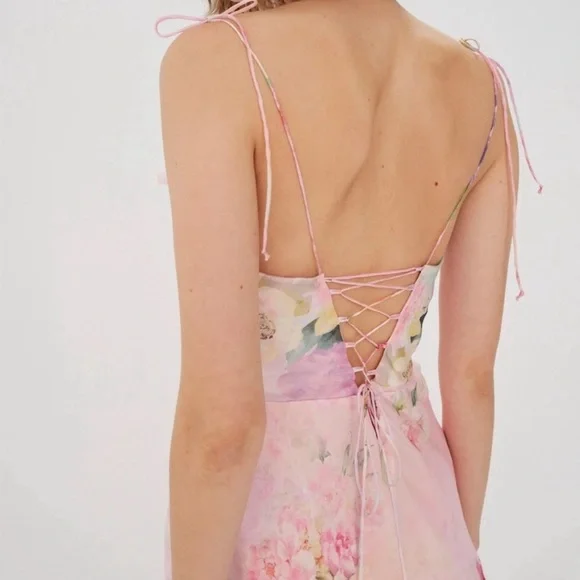 For Love & Lemons Lisa Sheer Floral Maxi Dress Pink Size XS - Picture 3 of 8